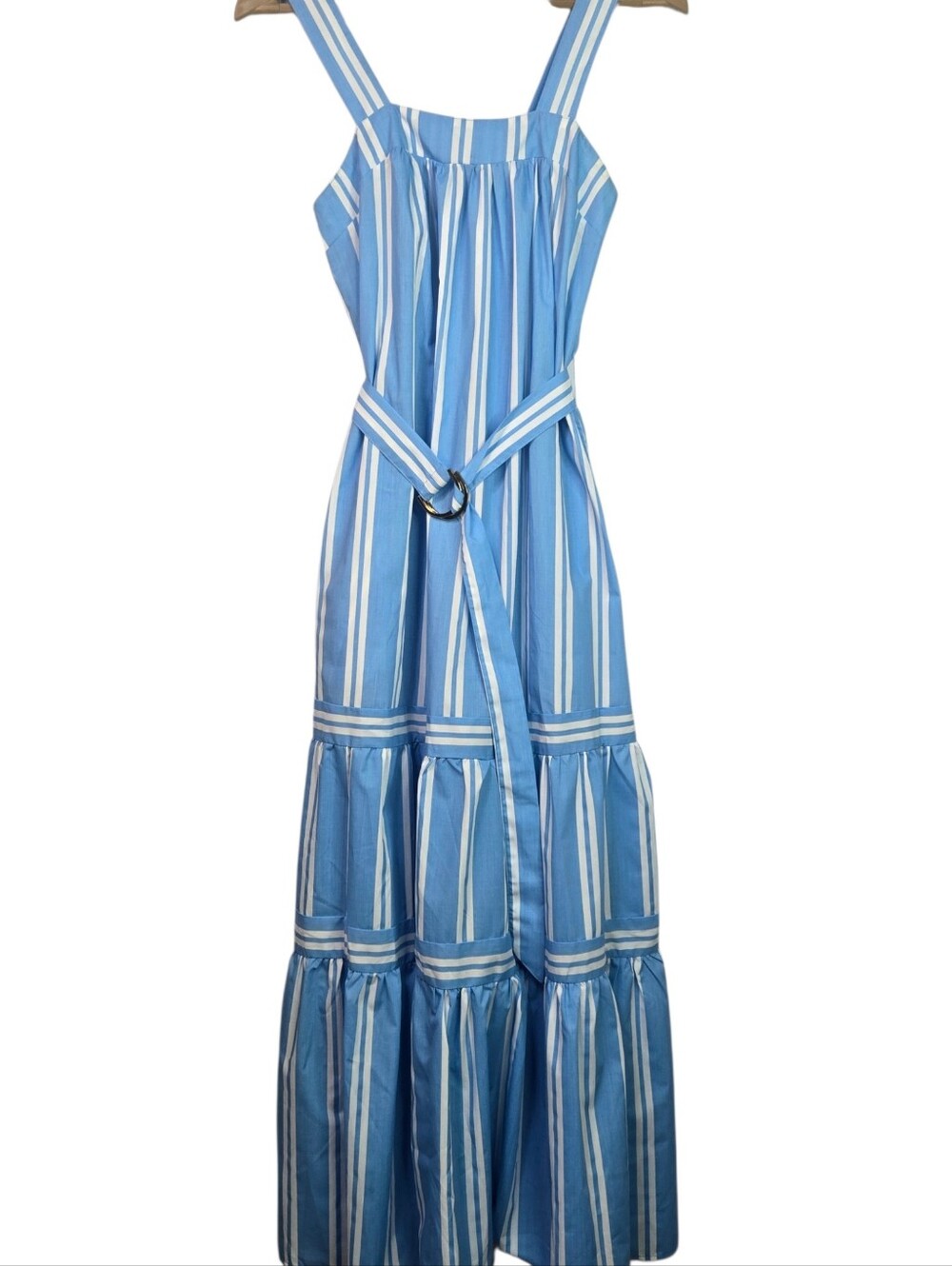 Elan Size XS (Fits S Also) Lt. Blue & White Stripe Tiered Maxi Sundress NWOT